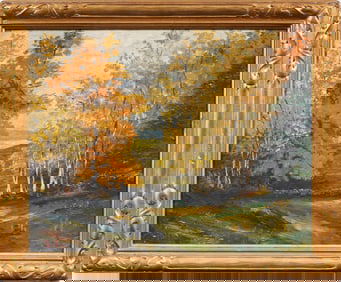 Vintage American Impressionist Giltwood Framed Double Sided Landscape Original Oil Painting