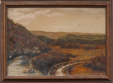 Signed Vintage American School Landscape Framed  Original Oil Painting