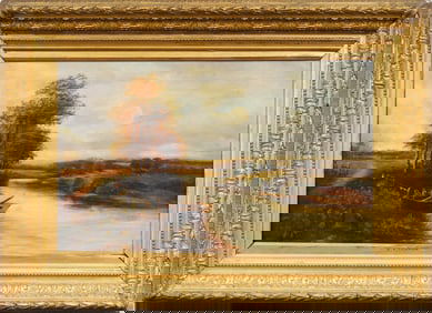 Beautifully Framed Signed Antique European or American Pastoral Landscape Original Oil Painting