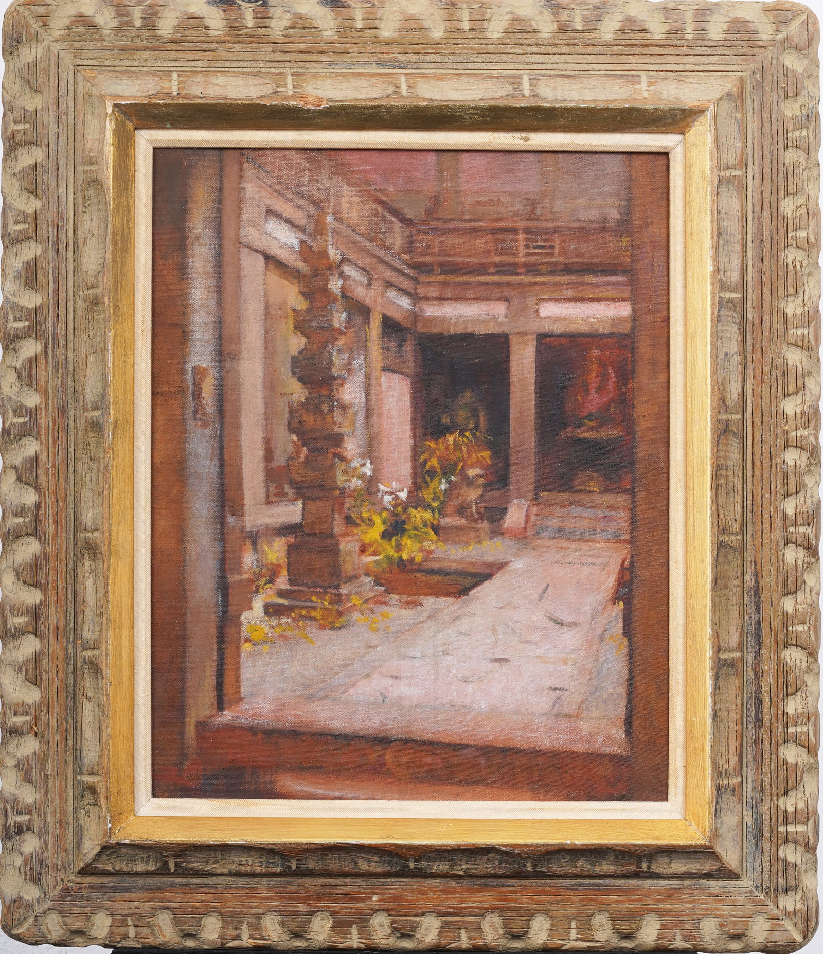 Marguerite Poté (b.1914-2006) Japanese Garden Framed Antique American Impressionist Oil Painting: Antique original oil painting of the Japanese garden at the Boston Museum of Fine Art by esteemed Harvard professor of Art History, Marguerite Poté. Oil on canvas. Signed and titled verso. Framed. Me