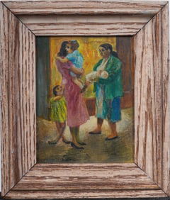 Vintage American Ashcan School Impressionist Nocturnal Street Scene Signed Original Oil Painting