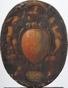 Signed 1549 Old Master Antique European Religious Angels and Shield Original Oil Painting