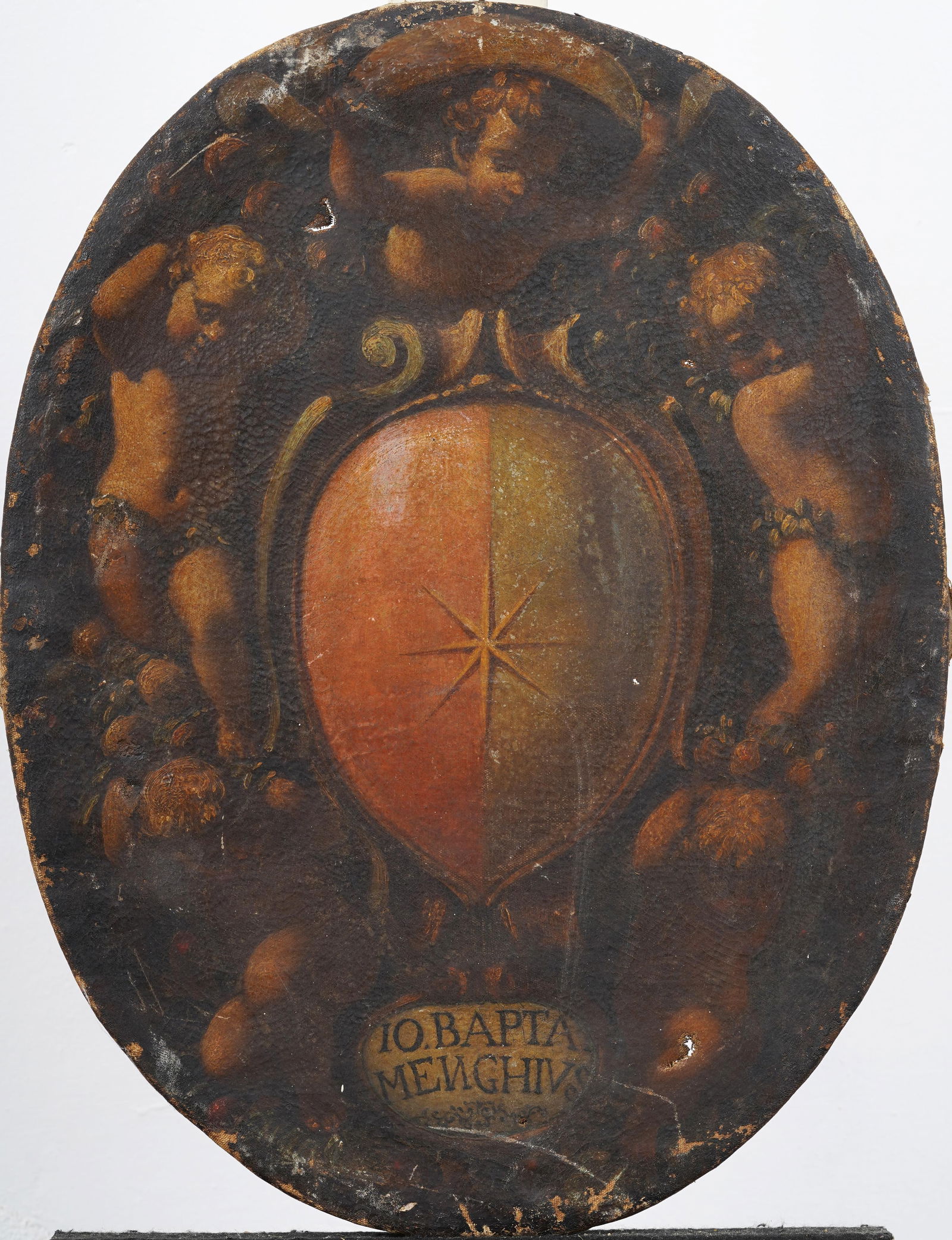 Signed 1549 Old Master Antique European Religious Angels and Shield Original Oil Painting (1 of 6)