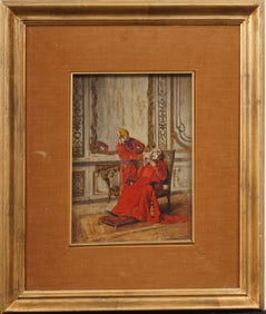 Henri Laissement (1854-1921) Antique Italian Barber Scene Framed Interior Religious Oil Painting