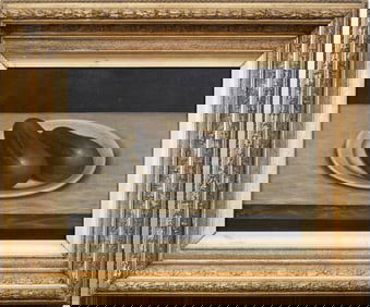 Rare and Amazing American School Monogrammed Pickle Portrait Framed Original Oil Painting