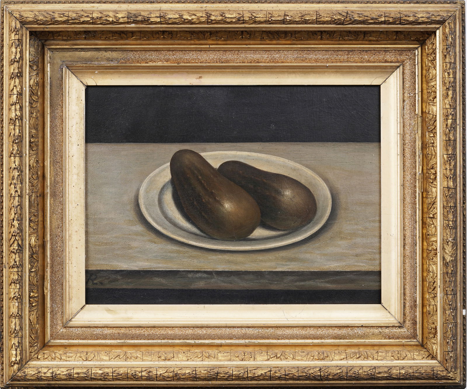 Rare and Amazing American School Monogrammed Pickle Portrait Framed Original Oil Painting (1 of 7)
