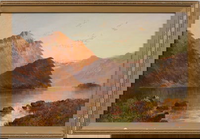 John Barnett Antique English Large River Valley Flower Landscape Framed Original Oil Painting