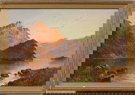 John Barnett Antique English Large River Valley Flower Landscape Framed Original Oil Painting: Antique English landscape oil painting by John Barnett. Oil on canvas. Signed. Framed. Measuring: 23 by 33 inches overall, and 20 by 30 painting alone. Please see all images for condition. Size is mea