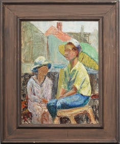 Antique or Vintage American Modernist Provincetown Framed Dock Scene Original Oil Painting