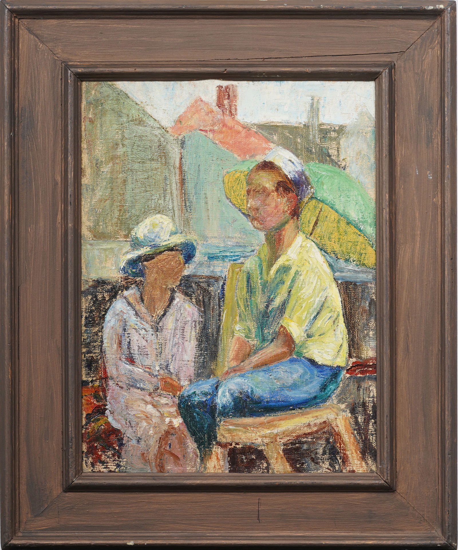 Antique or Vintage American Modernist Provincetown Framed Dock Scene Original Oil Painting (1 of 6)