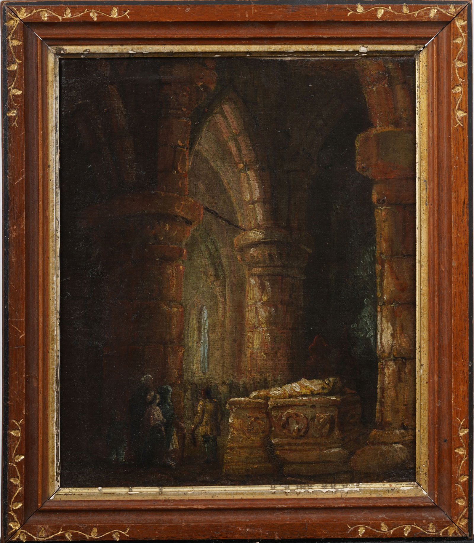 Antique American or European Church Interior Framed Original Oil Painting (1 of 5)