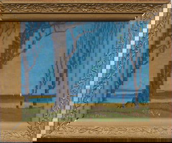 Gene Mills Vintage American Impressionist Beach Scene Framed Signed Original Oil Painting