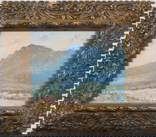 Antique American Impressionist Framed Mountain Landscape Original Oil Painting