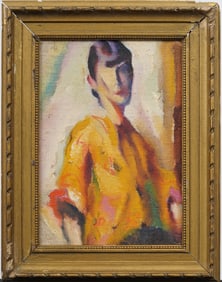 Vintage American School Cubist Figural Abstract Framed Portrait Original Oil Painting