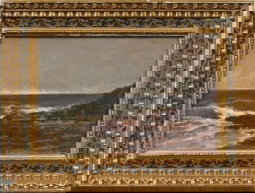 Antique American Coastal Hudson River School Framed Seascape Original Oil Painting