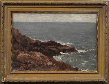 Antique American Coastal Hudson River School Framed Seascape Original Oil Painting