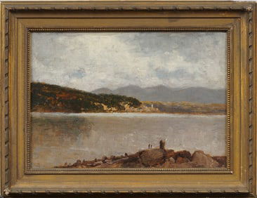Antique American Coastal Hudson River School Framed Seascape Original Oil Painting