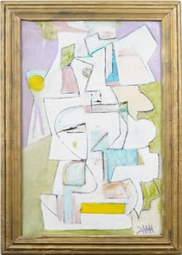 Vintage American Modernist Abstract Expressionist "San Juan" Framed Original Oil Painting