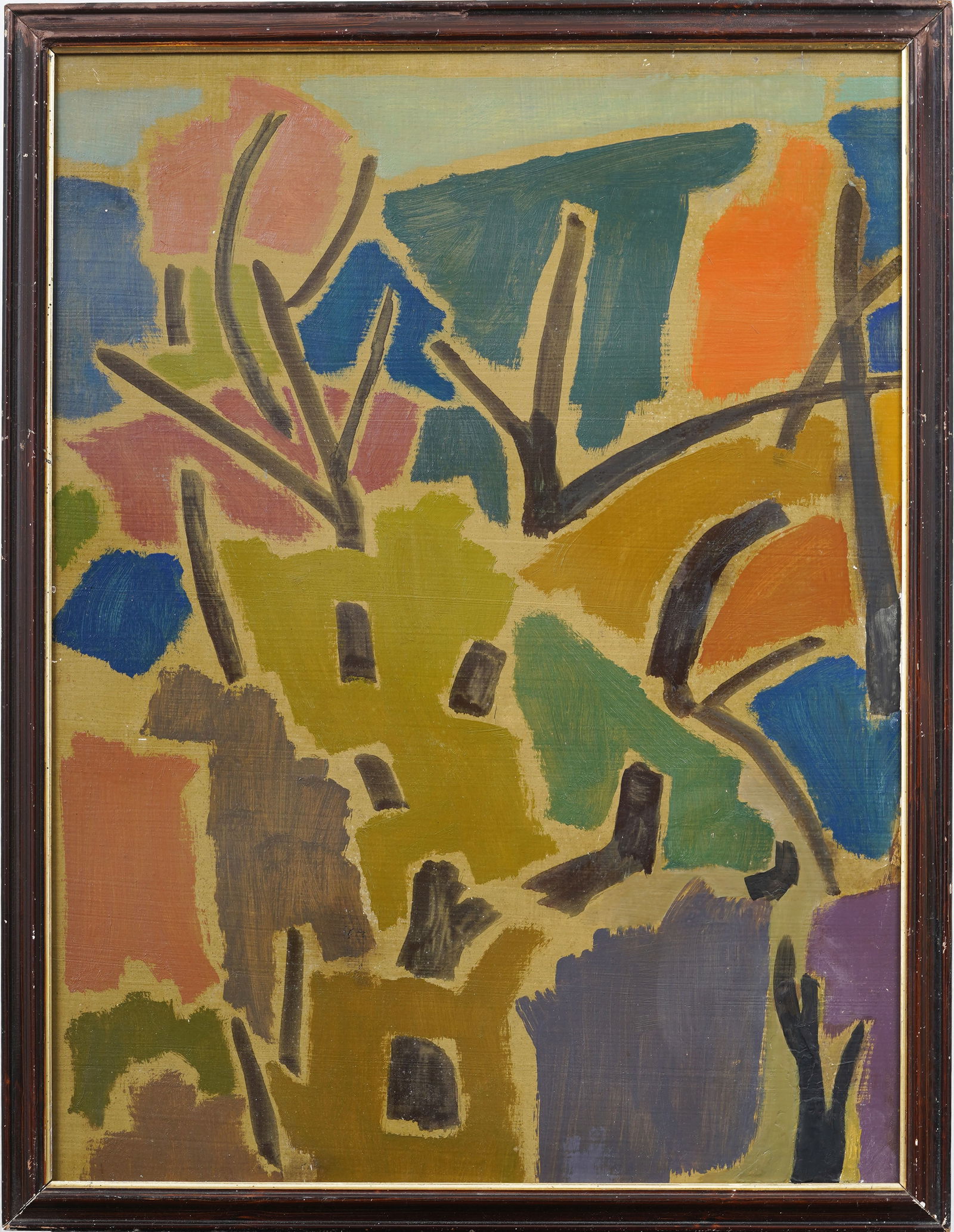 Large Vintage American School Modernist Abstract Landscape Framed Original Oil Painting (1 of 6)