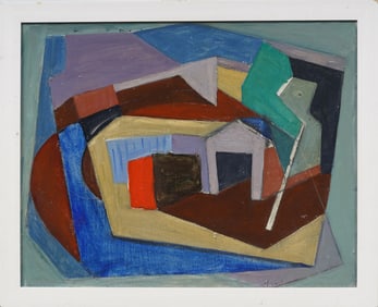 Charles Green Shaw 1892-1974 Antique American Cubist Abstract Framed Landscape Oil Painting