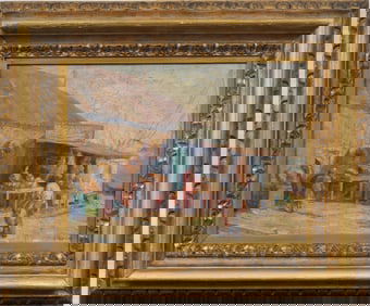 Antique American Impressionist Nicely Framed Dock Scene Signed Original Oil Painting