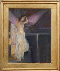 Vintage American Impressionist Nude Dancer Framed Woman Portrait Original Oil Painting