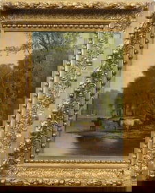 Junius Ralston Sloan (1827 - 1900) Antique American Cow Grazing River Landscape Framed Oil Painting