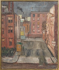 Vintage American Signed Modernist New York Street Scene Original Fauvist Framed Oil Painting