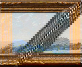 Vintage American Impressionist Landscape Original Wide Gold Giltwood Frame Oil Painting