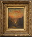 Antique American Hudson River School Sunset Landscape Framed 19th C Original Oil Painting