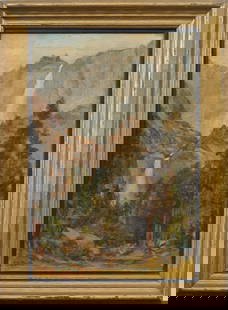 Antique American Western Yosemite Waterfall Landscape Framed Signed Original Oil Painting: Antique American landscape oil painting. Oil on canvas. Signed. Framed. Measuring: 16 by 22 inches overall, and 12 by 18