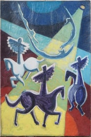 Alfred Statler Signed Vintage American Modernist Circus Trapeze Abstract Original Oil Painting