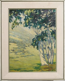 Charlotte Kudlich Lermont Antique Rare American Impressionist Birch Tree Landscape Oil Painting