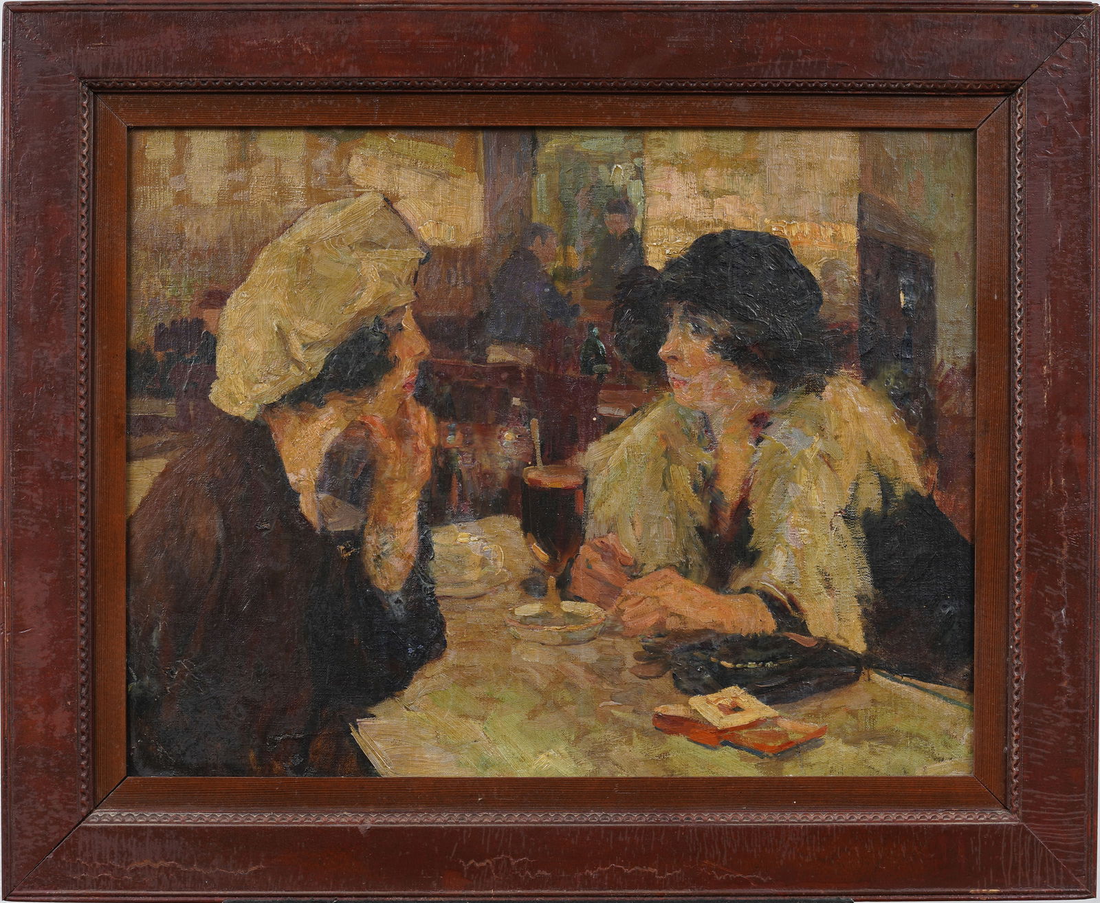 Antique French Impressionist Paris School Cafe Scene Framed Portrait Original Oil Painting (1 of 6)