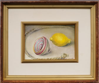 Vintage Whimsical Modernist Japanese Still Life Original Oil Painting