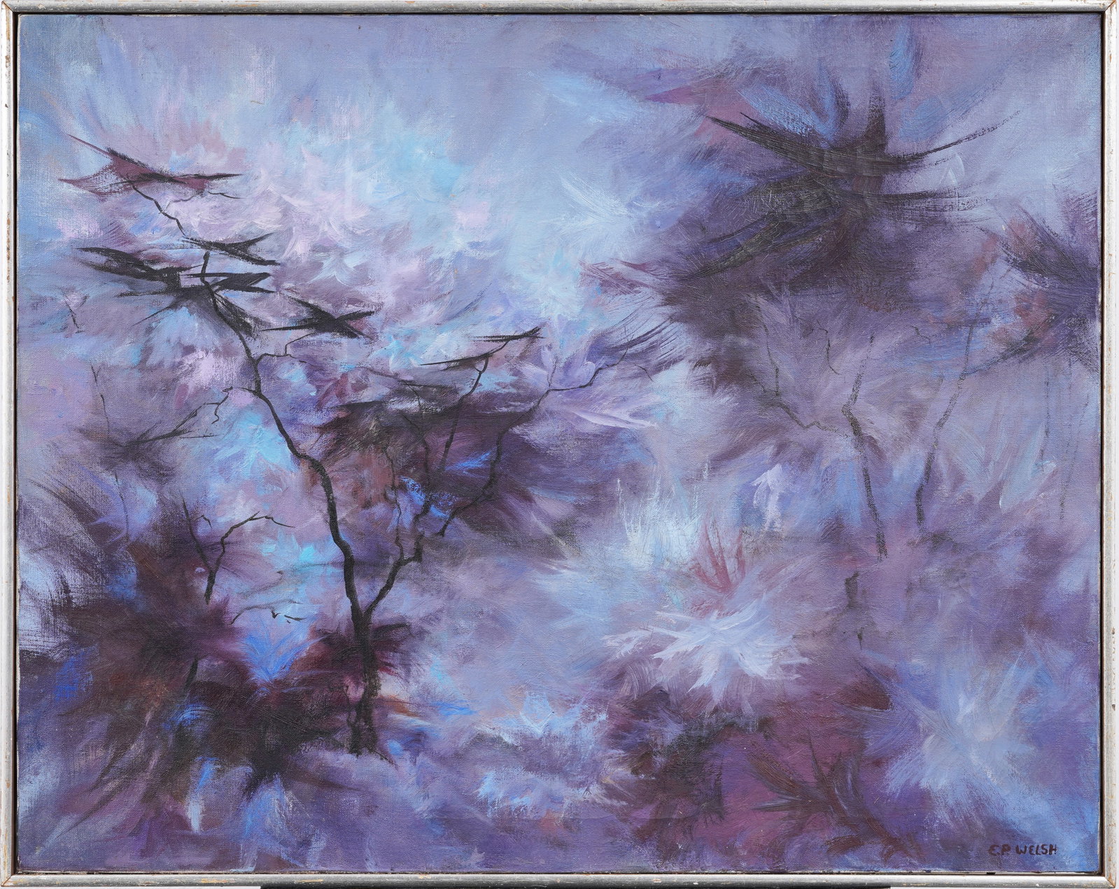 Elizabeth P. Walsh Vintage American Southwest Signed Original Abstract Landscape Oil Painting: Vintage abstract American oil painting by Sedona, AZ artist Elizabeth P Welsh. Oil on canvas. Signed. Framed. Measuring: 25 by 31 inches overall, and 24 by 30 painting alone. Please see all images for