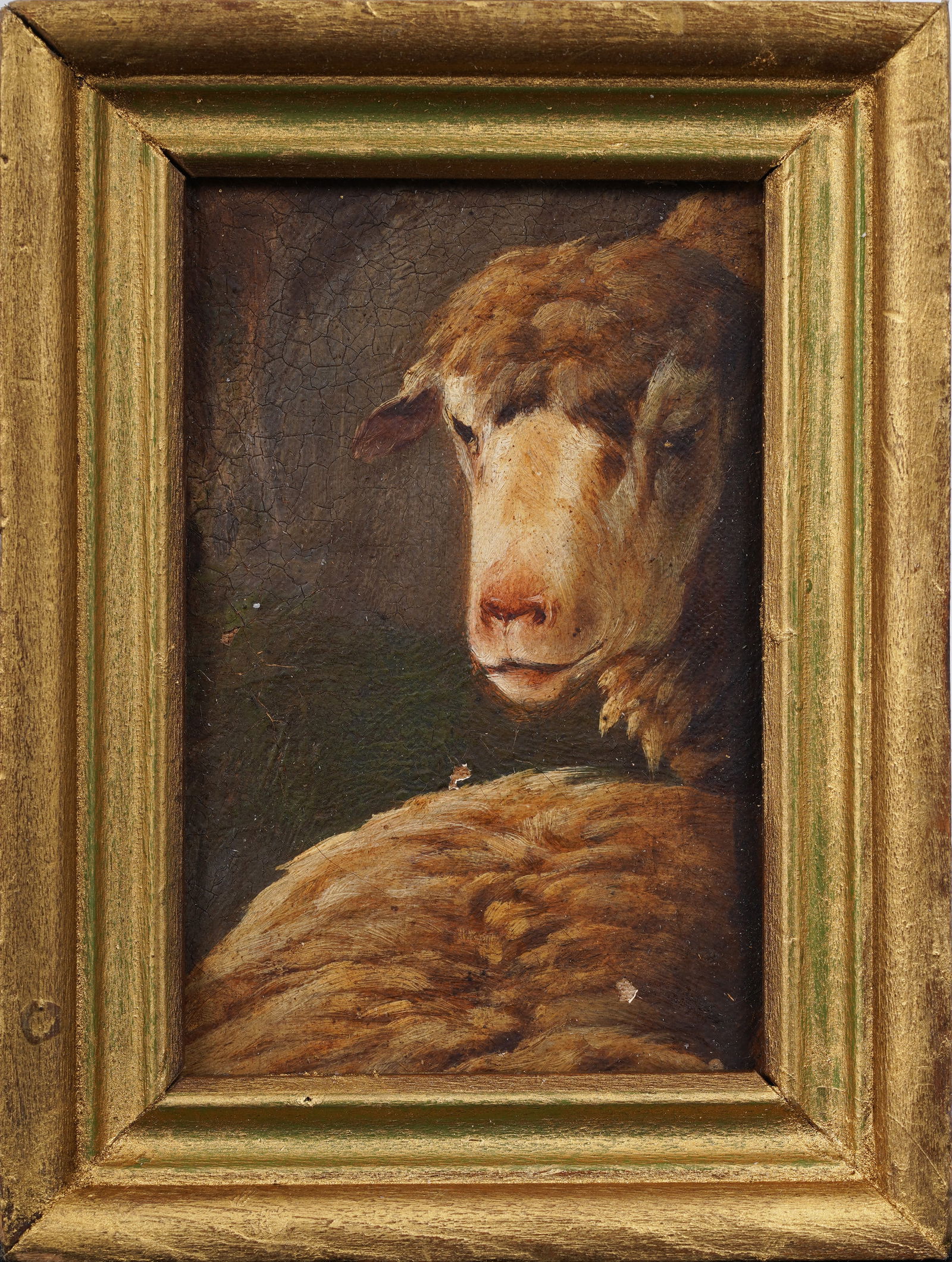 Antique 19th c. Miniature Original Pastoral Sheep Portrait Oil Painting (1 of 4)