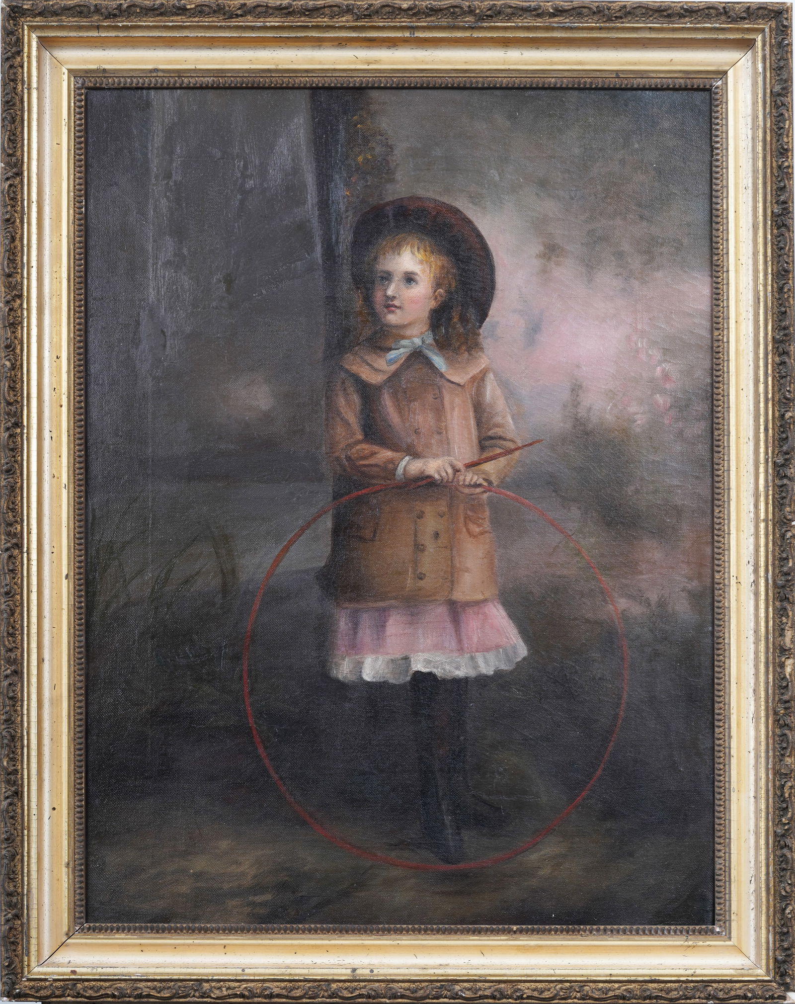 Antique American School Folk Art Young Child Framed Portrait Original Oil Painting (1 of 5)