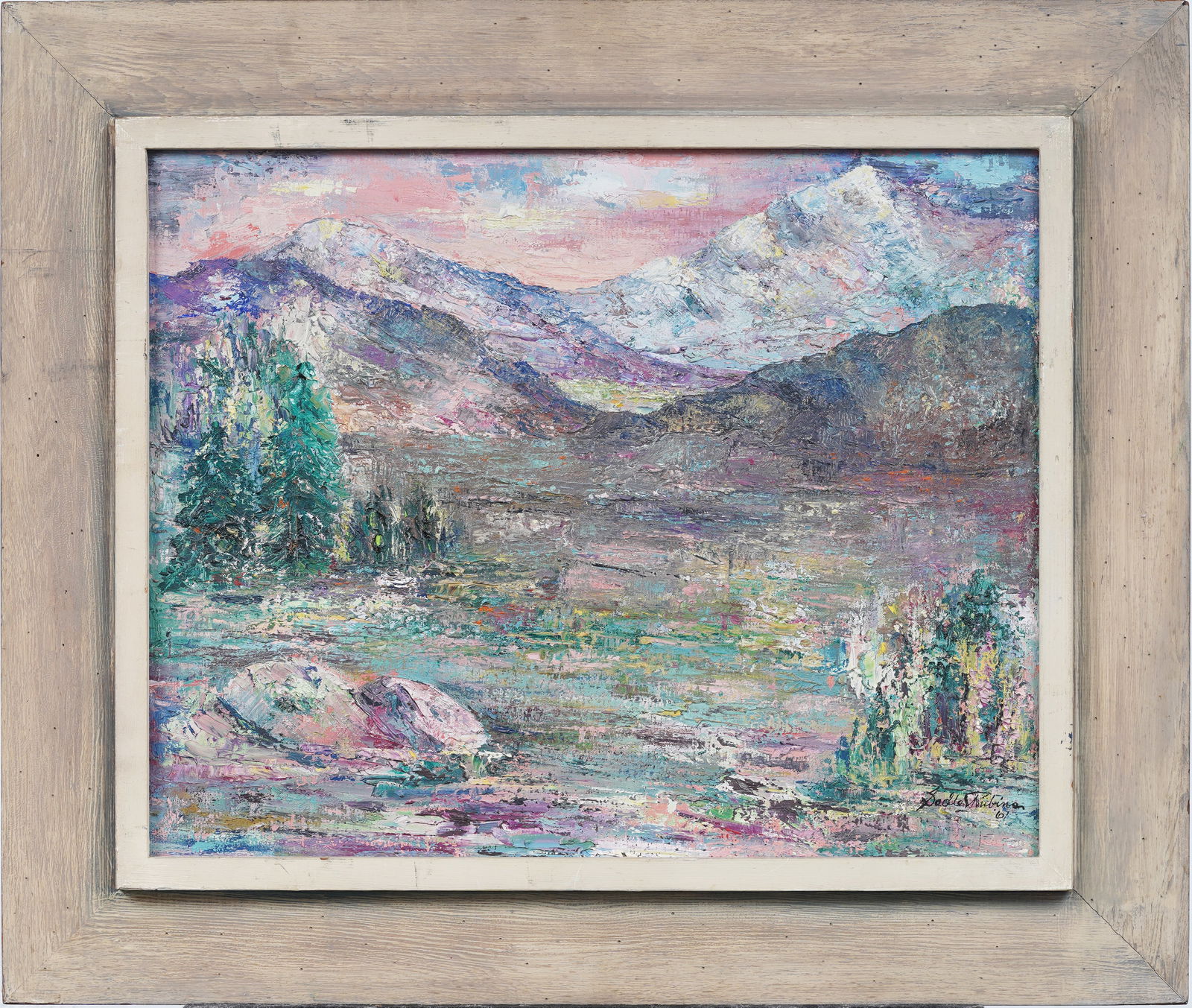 Vintage American Modernist Western Landscape Framed Original Oil Painting: Vintage American oil painting. Oil on canvas. Signed. Framed. Measuring: 22 by 26 inches overall, and 16 by 20 painting alone. Please see all images for condition. Size is measured and written on the