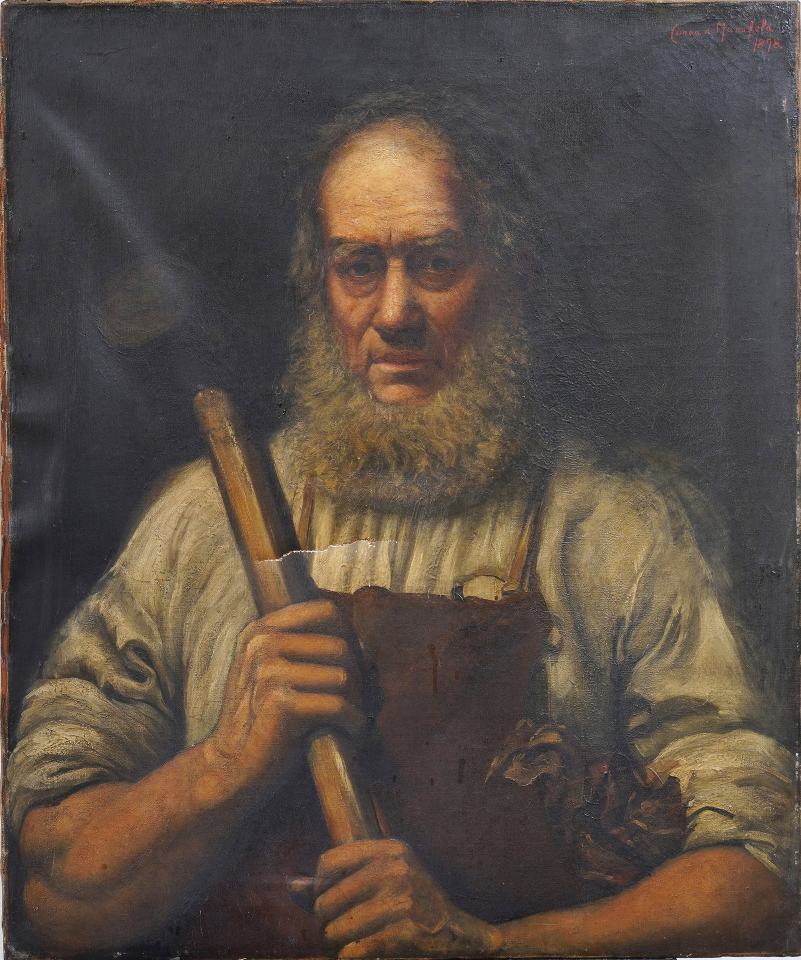 Signed 1878 Antique American Male Portrait Original Oil Painting: Antique American portrait oil painting. Oil on canvas. Signed. Measuring: 25 by 30 inches overall. Please see all images for condition. Size is measured and written on the back of the painting. The fi