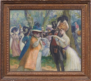Georges Redon (1869 - 1943) Signed French Impressionist High Society Park Scene Framed Oil Painting