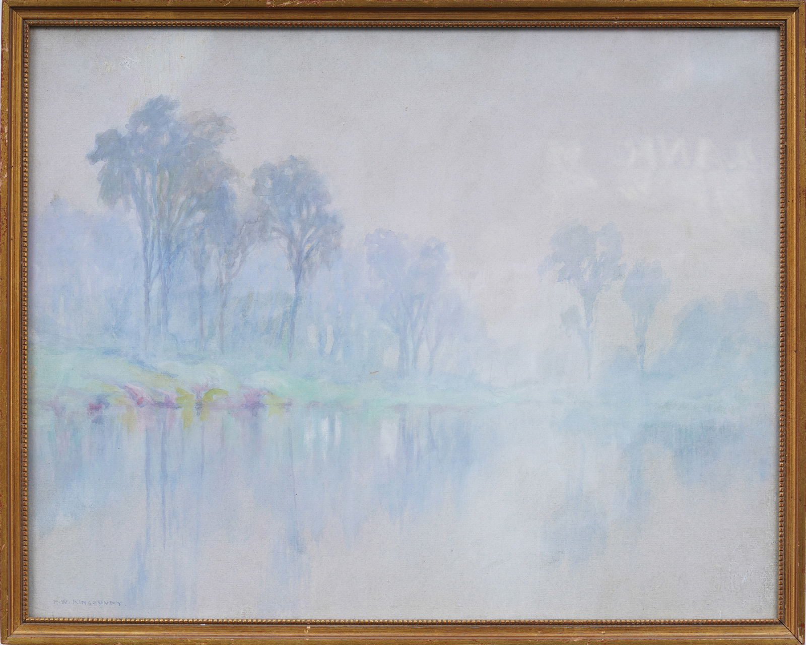 E. Winchester Kingsbury Signed 1921 Antique  Exhibited Luminous Misty River Landscape Painting (1 of 7)