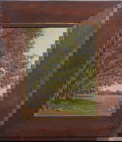 Vintage European Impressionist Bucolic Framed Chicken Farm Landscape Original Oil Painting