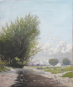 Antique American Impressionist 19th Century Landscape Original Oil Painting