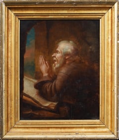 Antique European Religious Male Portrait Framed Original Oil Painting