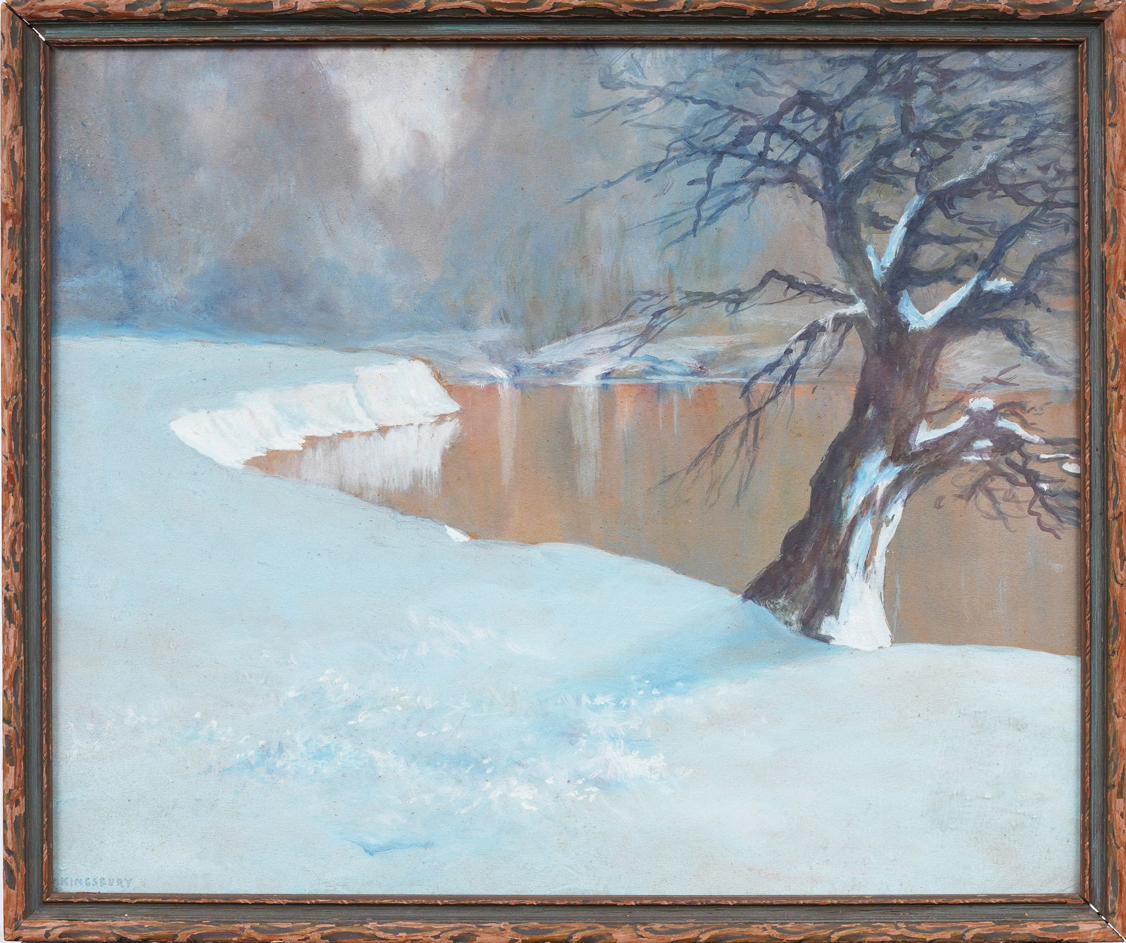 E. Winchester Kingsbury Antique Luminous Impressionist Winter River Framed Landscape Painting (1 of 7)