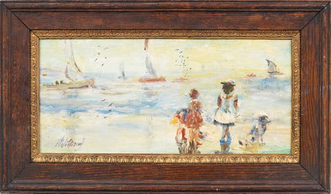 Paul Alan Williams (1934 - 2013) Signed Vintage Connecticut Impressionist Beach Scene Oil Painting