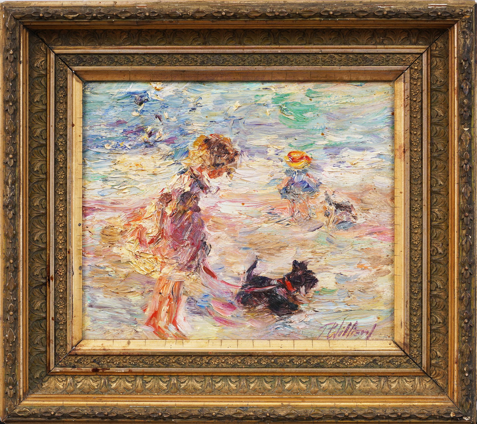 Paul Williams (1934-2013) Signed Vintage Connecticut Impressionist Beach Scene Dog Oil Painting (1 of 6)