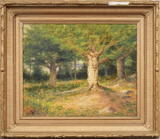Large Antique American Signed "G.F.M. 1909" Nicely Framed Forest Landscape Oil Painting