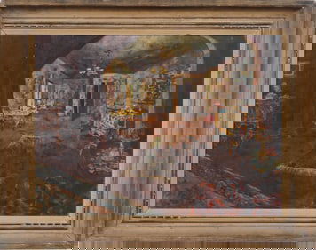 Sidney Gross (1921 - 1969) Vintage American Modernist Finely Framed Interior Scene Oil Painting